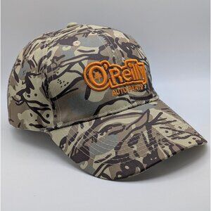 NEW O'REILLY AUTO PARTS Hat Cap Camo Hunting Brown Orange Camouflage Strap Back